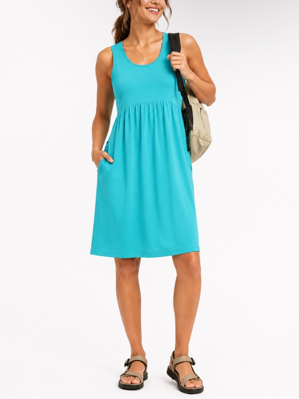 COLUMBIA Aqua Omni-Shade Outdoor Travel Tank Dress Granola Summer Vacation | M